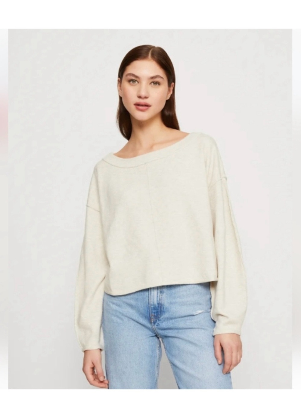 Free People Oversized Crewneck Sweater in Light Beige
